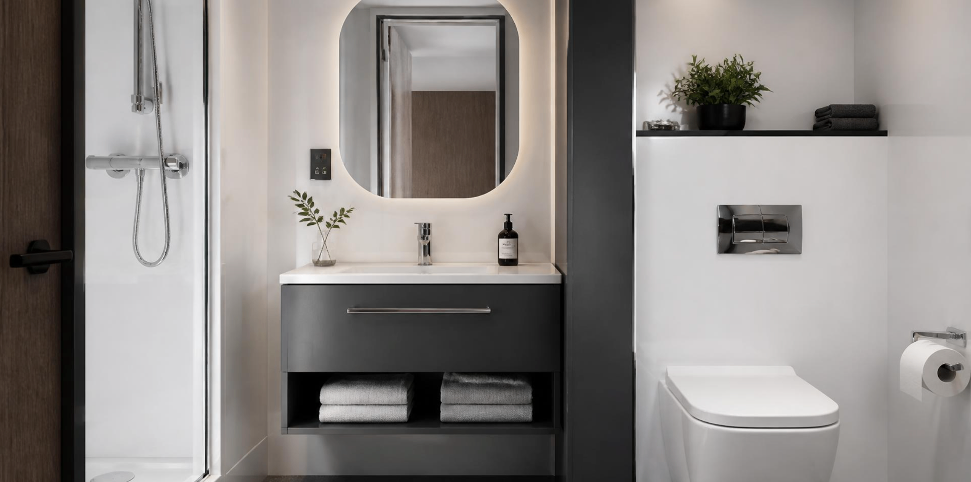 Seamless one-piece GRP bathroom pod interior manufactured by Walker Modular